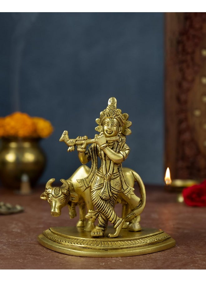 CraftVatika Brass Krishna with Cow Idol Murti - Standing Murli Manohar Krishna Krishan Playing Flute Brass Statue - Brass Figurine Gift & Home Décor Items (5.5 Inch Height) - pzsku/ZA5D3839584D52D17D6CDZ/45/_/1741429481/4b2718cb-0462-4ab8-8e77-3d96b58ab7f7