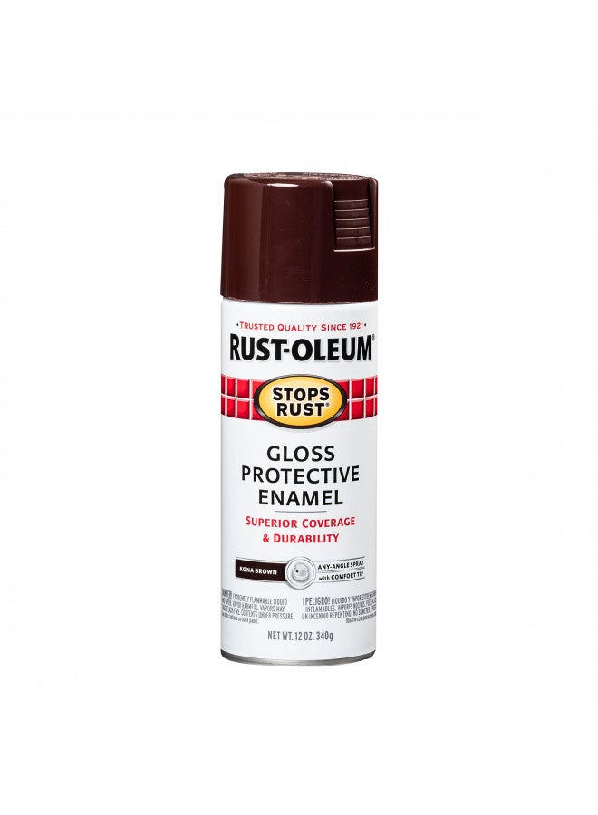 RUST-OLEUM رش طلاء روس-أوليوم 267112 يوقف الصدأ، 12 أونصة، بني كونّا اللامع - Image 1