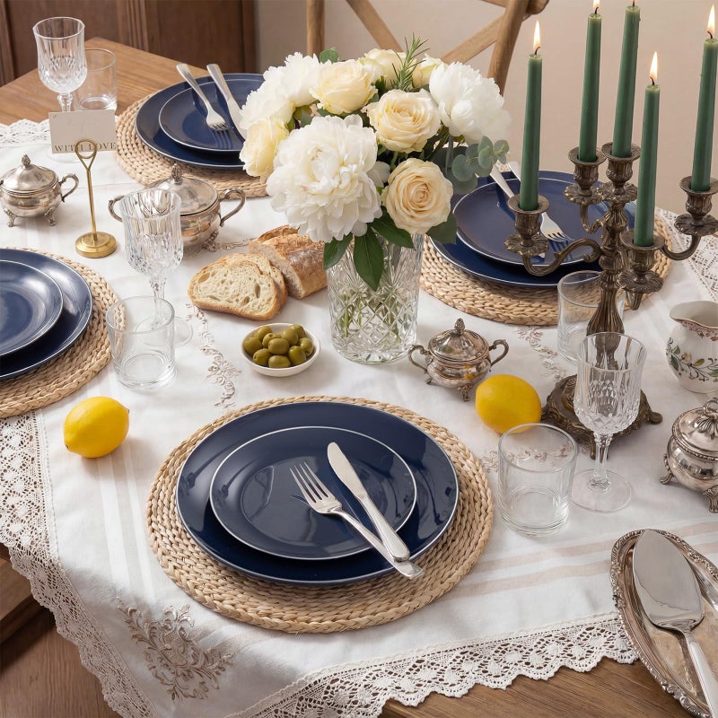 KIRE 200PCS Blue Plastic Plates with Silver Rim - Navy Blue Plastic Plates Include 100 Dinner & Dessert Plate - Heavy Duty Dark Blue Disposable Plate for Passover/Parties/Wedding - Image 2