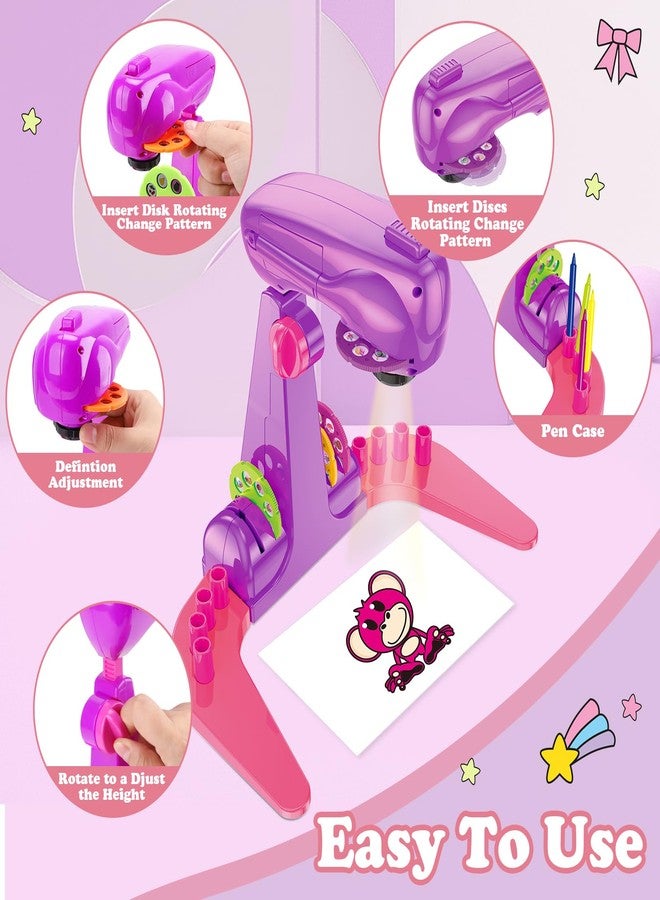 Hoarosall Drawing Projector for Kids, Art and Craft Kit, Toys for Girls Aged 3+, Drawing Supplies, Including Colored Pencils, Crayons, Coloring Books, Gift for 3+ Year Old Girls (Purple) - Image 3