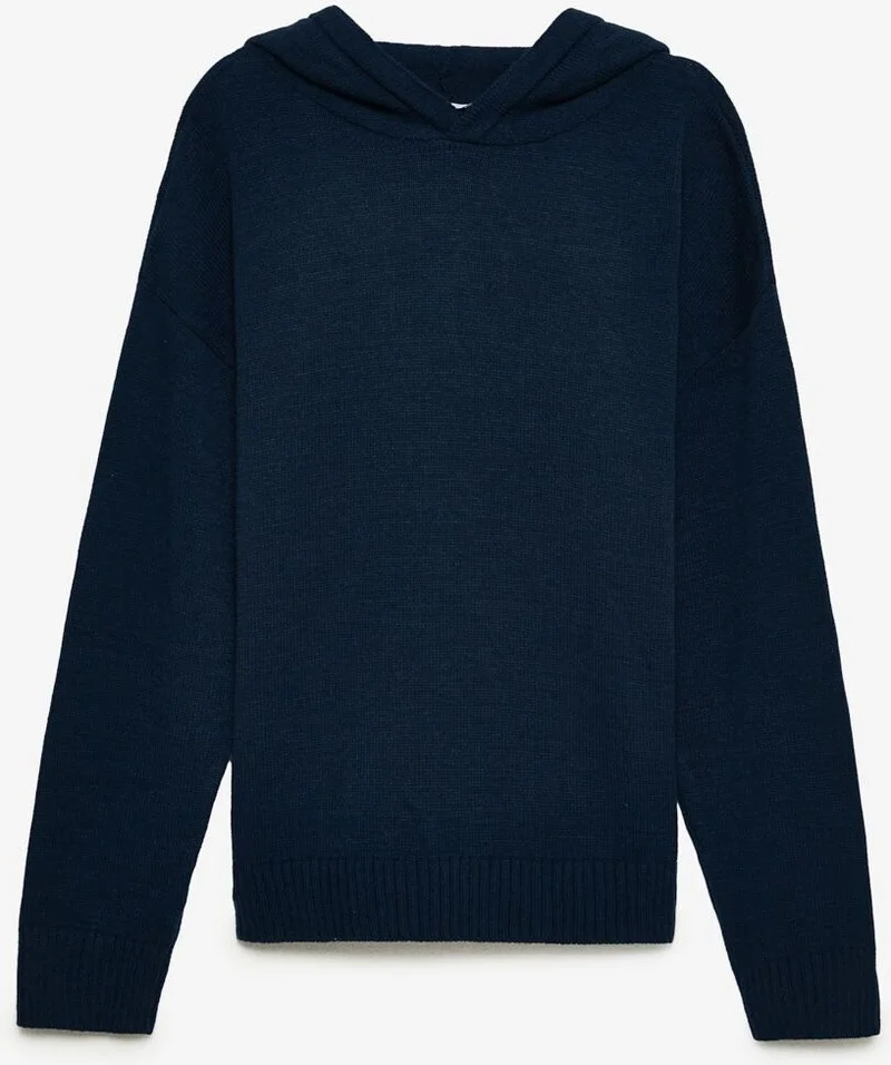 GRIMELANGE Gondor Men's Recyle Soft Hooded Oversize Knitwear Navy Blue Sweater