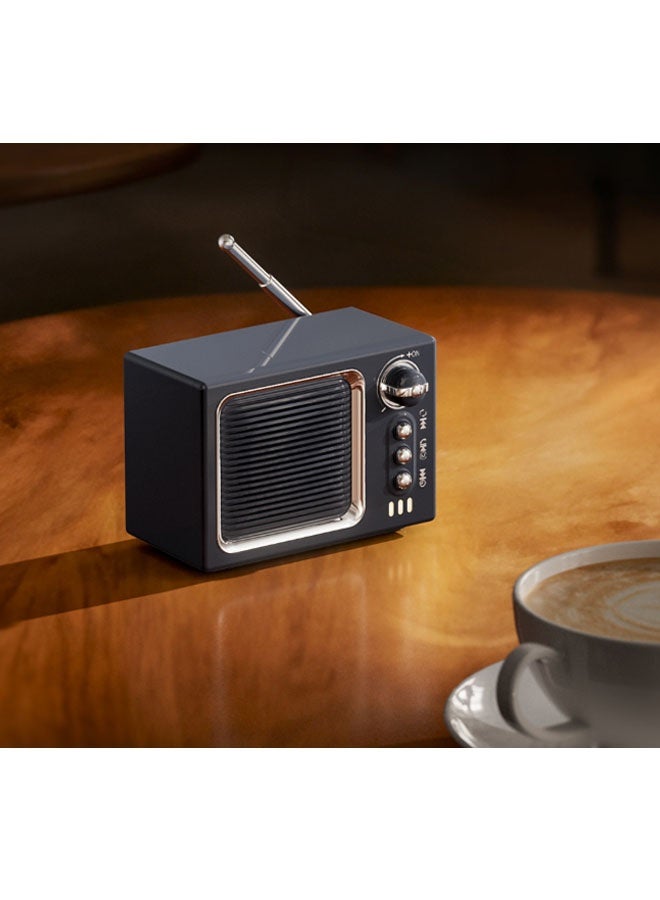 نيوترل مكبر صوت بلوتوث P10 Retro Mini TV Card-Slot يجمع بين تشغيل الموسيقى وراديو FM والتوجيهات الصوتية والتصميم الكلاسيكي مثالي لغرف المعيشة والمكاتب وغرف النوم وغيرها (أسود) - Image 4