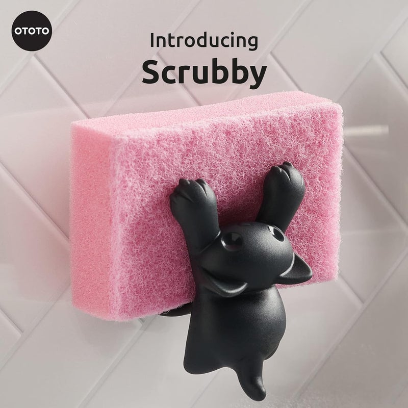 أوتوتو حامل إسفنجة القطة اللطيفة Scrubby لحوض المطبخ - منظم إسفنجة الأطباق الآمن للغسالة - إكسسوارات مطبخ مدمجة ولطيفة، إسفنجة أطباق، هدايا الفيل الأبيض - Image 3