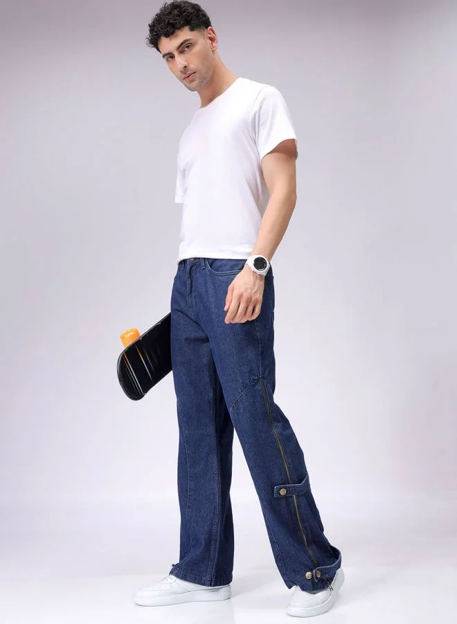 شركة المرآب الهندية Men Bootcut Loose Fit Solid Mid-Rise Jeans