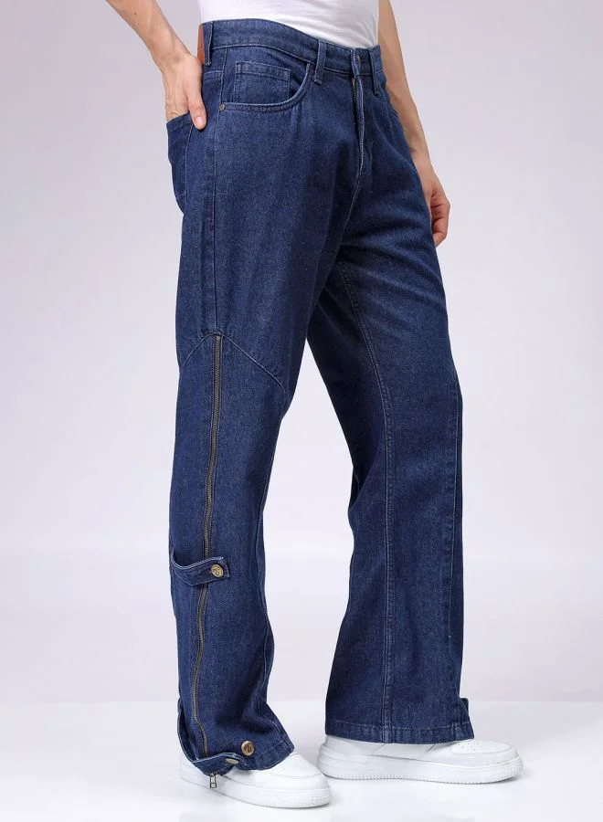 شركة المرآب الهندية Men Bootcut Loose Fit Solid Mid-Rise Jeans