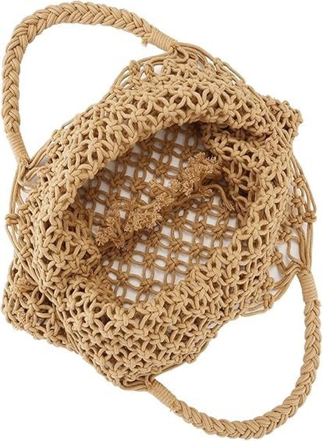 PARAH Handmade Straw Bag Travel Beach Fishing Net Handbag Shopping Woven Shoulder Bag For Women (Beach Bag, khaki) - Image 2