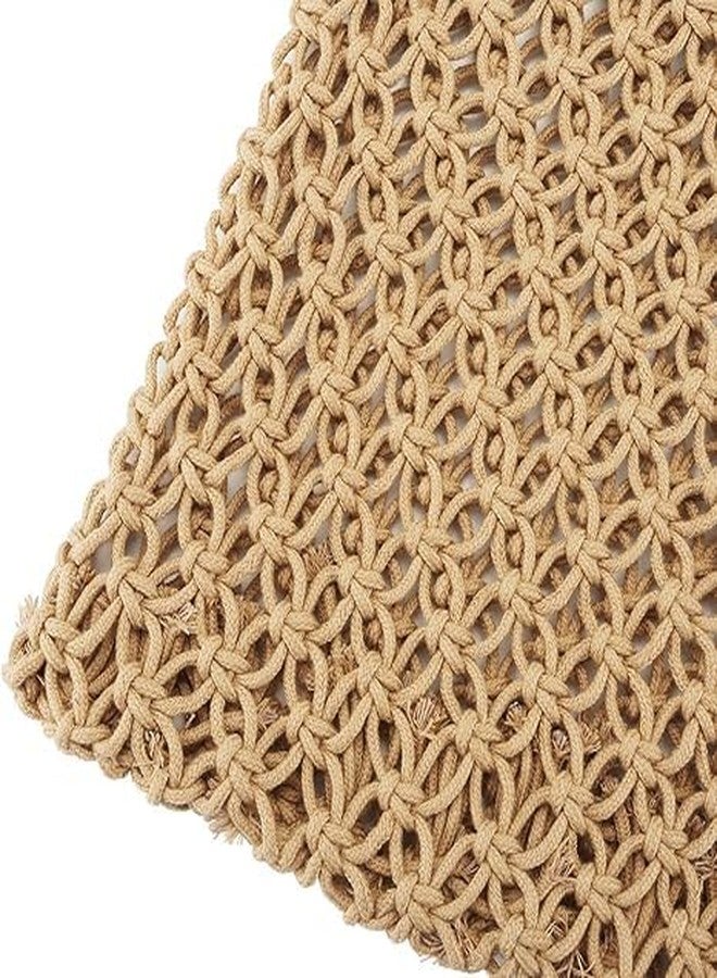 PARAH Handmade Straw Bag Travel Beach Fishing Net Handbag Shopping Woven Shoulder Bag For Women (Beach Bag, khaki) - Image 3