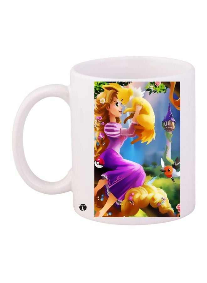 Girl Printed Coffee Mug White/Purple/Yellow 11ounce