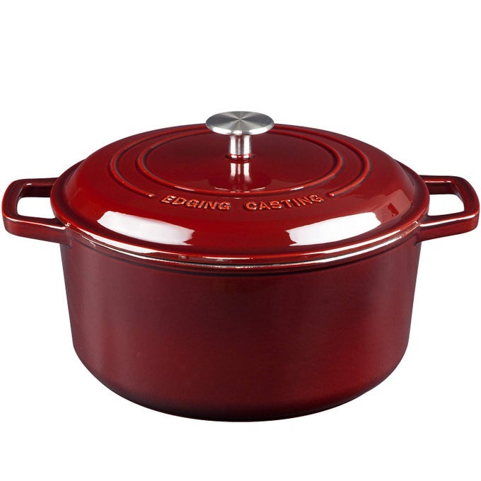 ENAMELED CAST IRON DUTCH OVEN POT WITH LID DUTCH OVEN FOR SOURDOUGH BREAD BAKING ROUND POT DULE HANDLE 6 QUART WINE RED