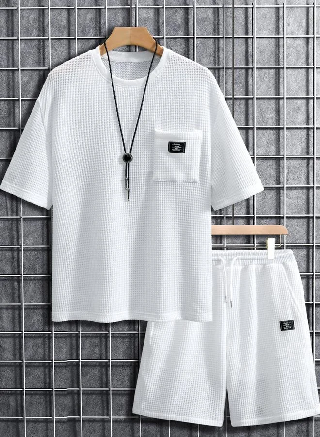 Take Two Men White Waffle Knit T-Shirt and Shorts Set