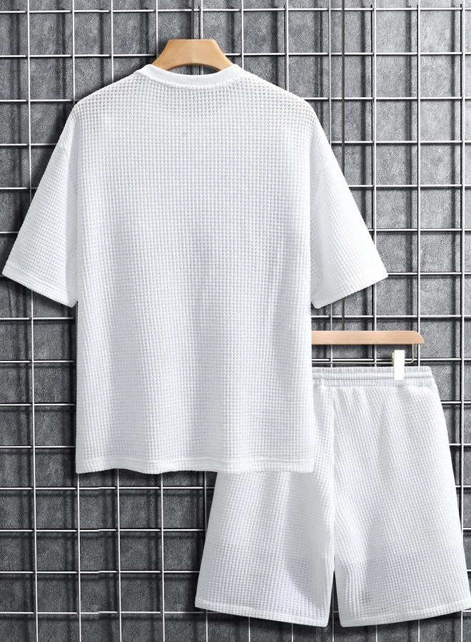Take Two Men White Waffle Knit T-Shirt and Shorts Set