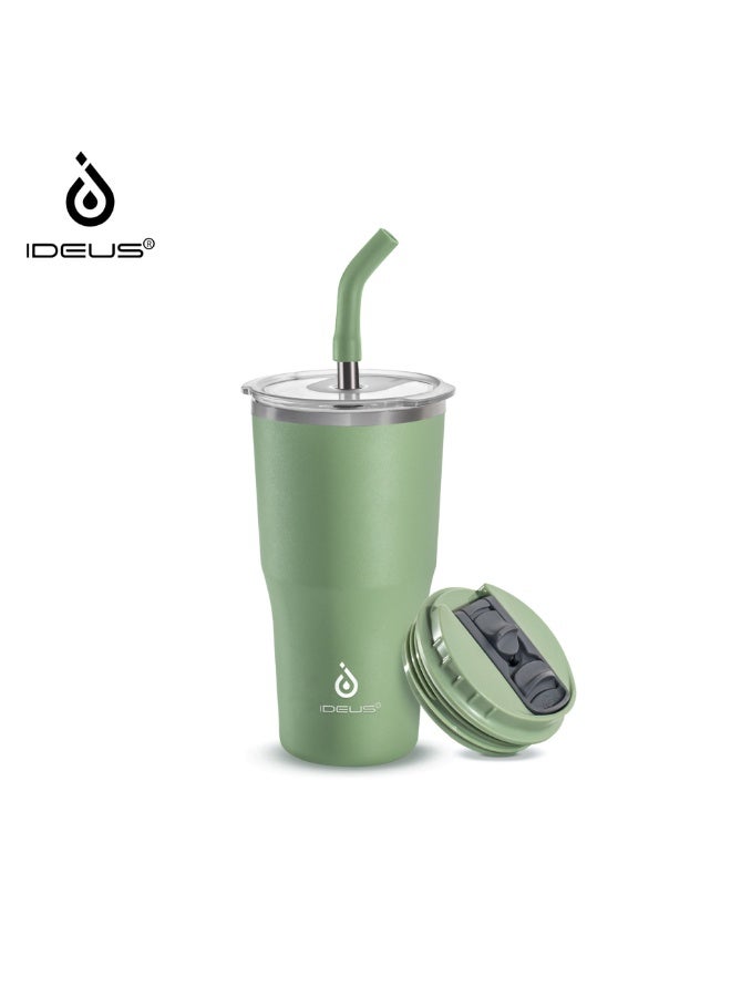 IDEUS 18oz Double Lid Insulated Mug with Straw, Large Capacity, 532ml Ice Cup - Image 1