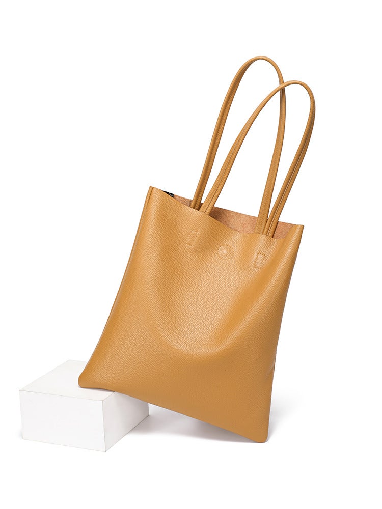 Tote Bag Large Capacity Women'S Genuine Leather Women'S Bag Simple Versatile Shoulder Bag Business Commuter Bucket Bag - Image 3