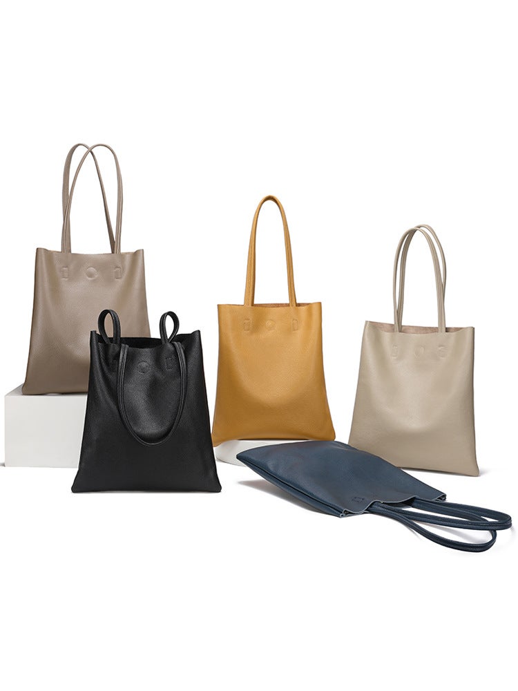 Tote Bag Large Capacity Women'S Genuine Leather Women'S Bag Simple Versatile Shoulder Bag Business Commuter Bucket Bag - Image 5