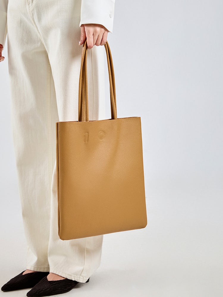 Tote Bag Large Capacity Women'S Genuine Leather Women'S Bag Simple Versatile Shoulder Bag Business Commuter Bucket Bag - Image 2