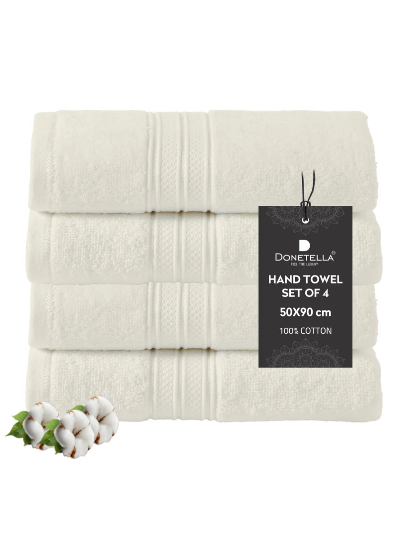 Donetella Premium 100 % Combed Cotton 4-Pcs Hand Towel Set (50 X 90 CM) 600 GSM Super Soft Hand Towel, Highly Absorbent, Quick Dry,Best Towel for Bathroom, Spa And Hotel,White