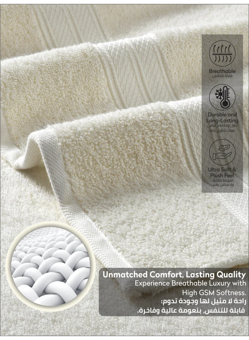 Donetella Cream Premium 100 % Combed Cotton 4-Pcs Hand Towel Set (50 X 90 CM) 600 GSM Super Soft Hand Towel, Highly Absorbent, Quick Dry,Best Towel for Bathroom, Spa And Hotel,White  | Best Price UAE