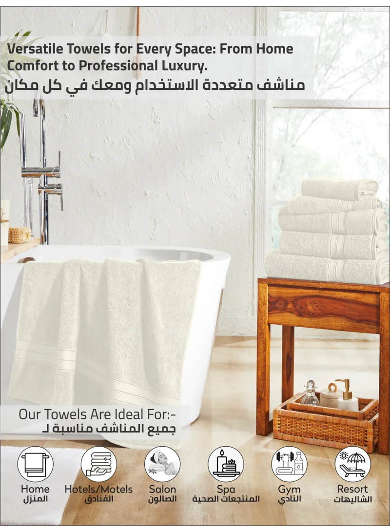 Donetella Cream Premium 100 % Combed Cotton 4-Pcs Hand Towel Set (50 X 90 CM) 600 GSM Super Soft Hand Towel, Highly Absorbent, Quick Dry,Best Towel for Bathroom, Spa And Hotel,White  | Best Price UAE