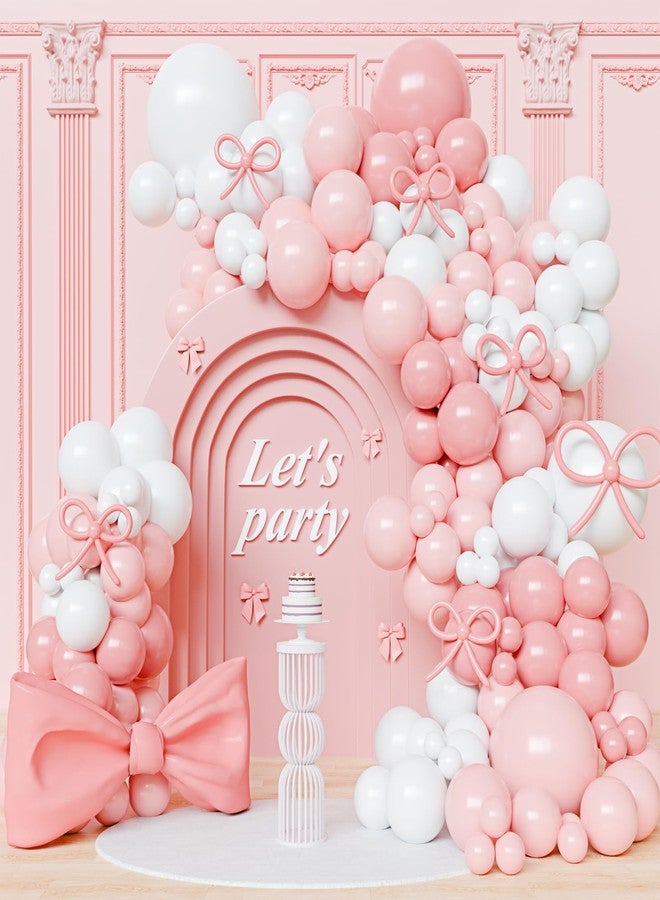 YMSZ Bow Pink and White Balloon Arch Kit, 102pcs Light Pink White Bow Balloons Difference Sizes Latex Balloons with 16ft Tape Strip & Dot Glue for Pink Bow coquette Birthday Party Decorations - Image 1