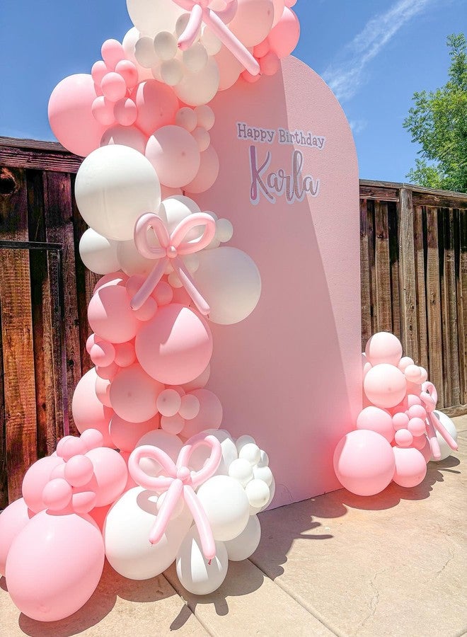 YMSZ Bow Pink and White Balloon Arch Kit, 102pcs Light Pink White Bow Balloons Difference Sizes Latex Balloons with 16ft Tape Strip & Dot Glue for Pink Bow coquette Birthday Party Decorations - Image 4