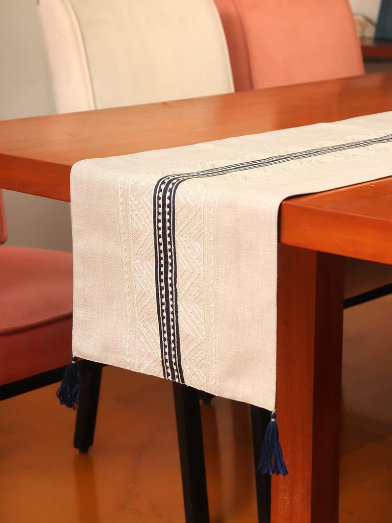 Zeba World Embroidered Table Runner Cloth with Tassels, Table Runner for Living Room, Dining Table Runner | 4 Seater / 6 Seater Polyblend Grey | 30 cms x 210 cms; 12 inches x 84 inches - Image 2