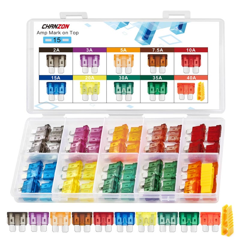 Chanzon UL Listed Standard Blade Fuse Assortment Kit ATC ATO APR 10 Values 5 Each2A3A5A75A10A15A 20A 30 Amp35A40A Spare Auto Fuses Set Assorted 32V 12V Car Truck RV Automotive Motor 50 Pack