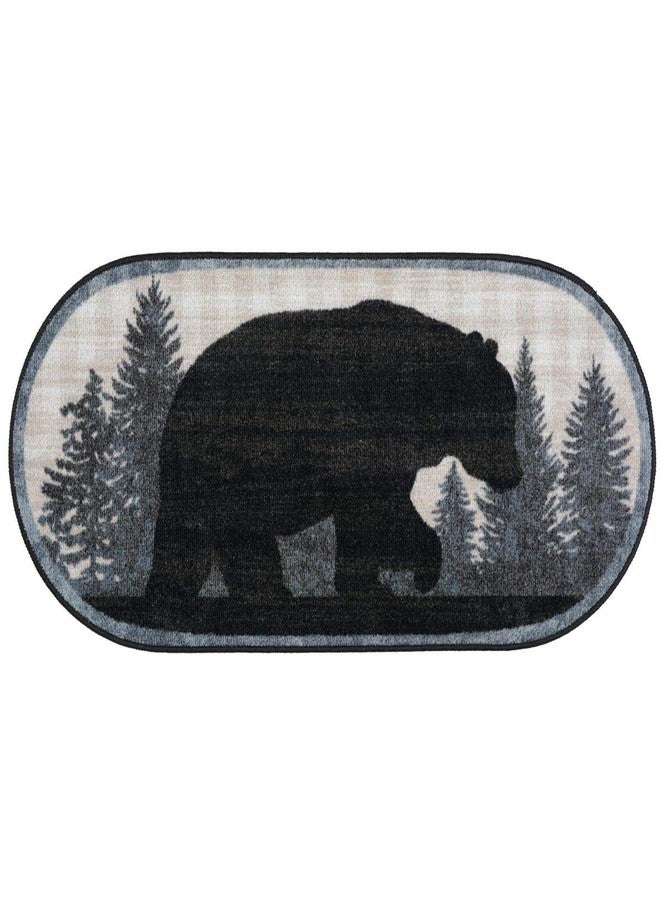 BLACK FOREST DECOR Bear Twilight Oval Bath Rug - 3'8"x1'8" Nylon Rug with Black Bear & Plaid - Non-Skid Back, Made in USA - Image 4