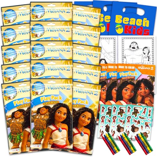 Bendon Publishing Set of 15 Kids Play Packs Bundle Fun Party Favors Coloring Book Crayons Stickers Door Hanger Loot Bags Moana - Image 1