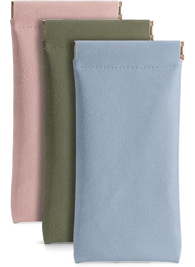 3 Pack Leather Eyeglasses Cases PU Soft Sunglasses Pouch Squeeze Top Portable Glasses Cases for Men Women - Image 1