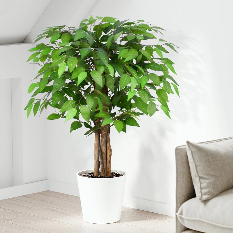 Keeplush 3ft Ficus Artificial Trees with Natural Curved Trunks, 36" Tall Lush Faux Tree for Home Decor Indoor, Green Lifelike Fake Ficus Tree Artificial Plants - Image 1