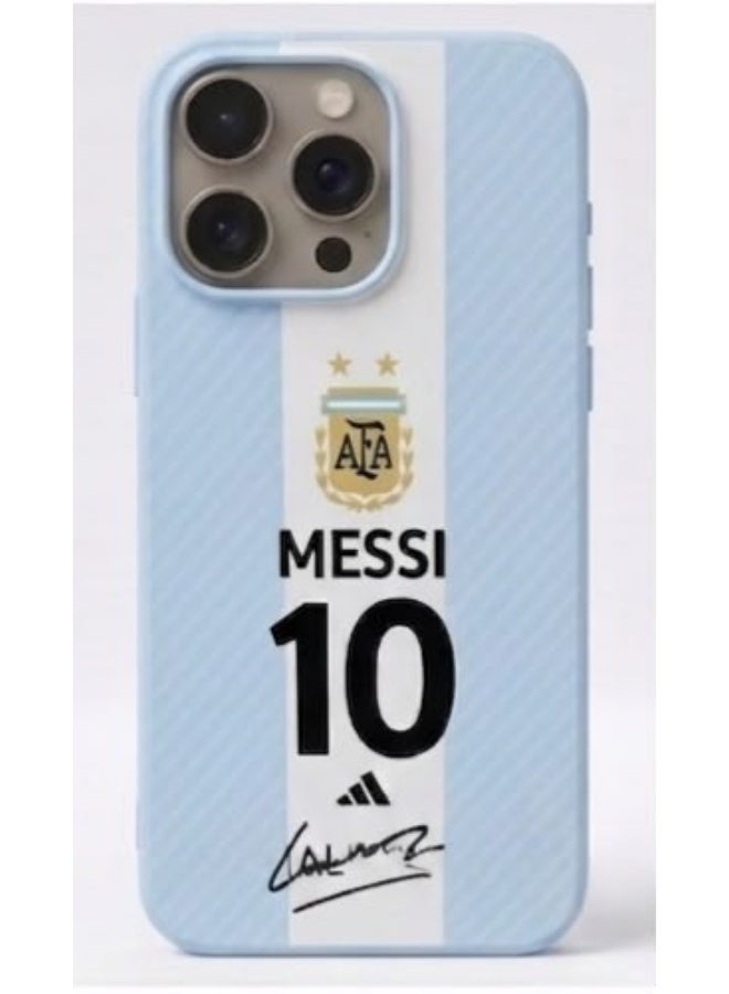 Argentina World Cup Football Premium Matte Case for iPhone 17 Pro Max, 16 Pro Max, 15 Pro Max | Light Blue Soccer Jersey Inspired Protective Cover featuring Messi #10 - Image 1