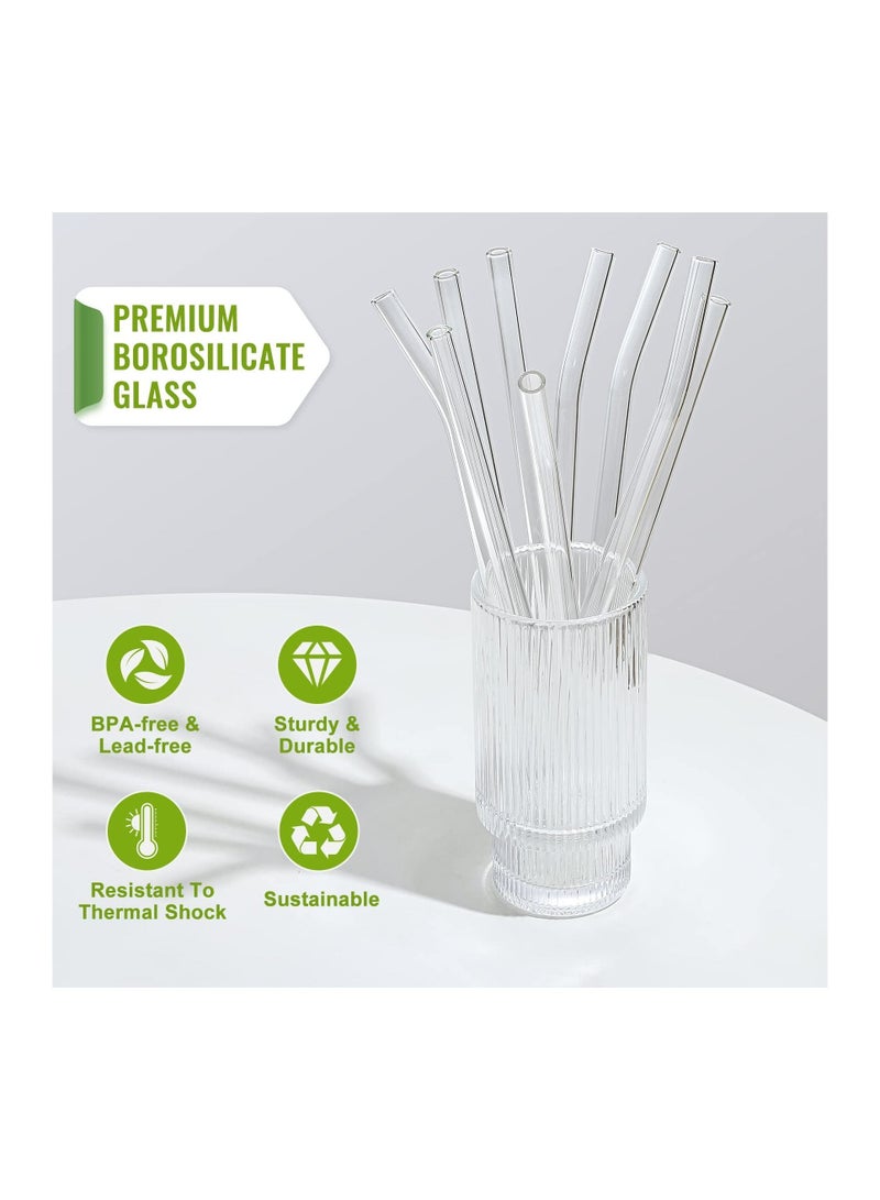 NIBEMINENT Glass Straws, Reusable Clear High Temperature Resistance, Set of 6 Straight and Bent with 4 Cleaning Brushes, Perfect for Smoothies, Milkshakes, Tea, Juice, Dishwasher Safe (12Pcs) - Image 3