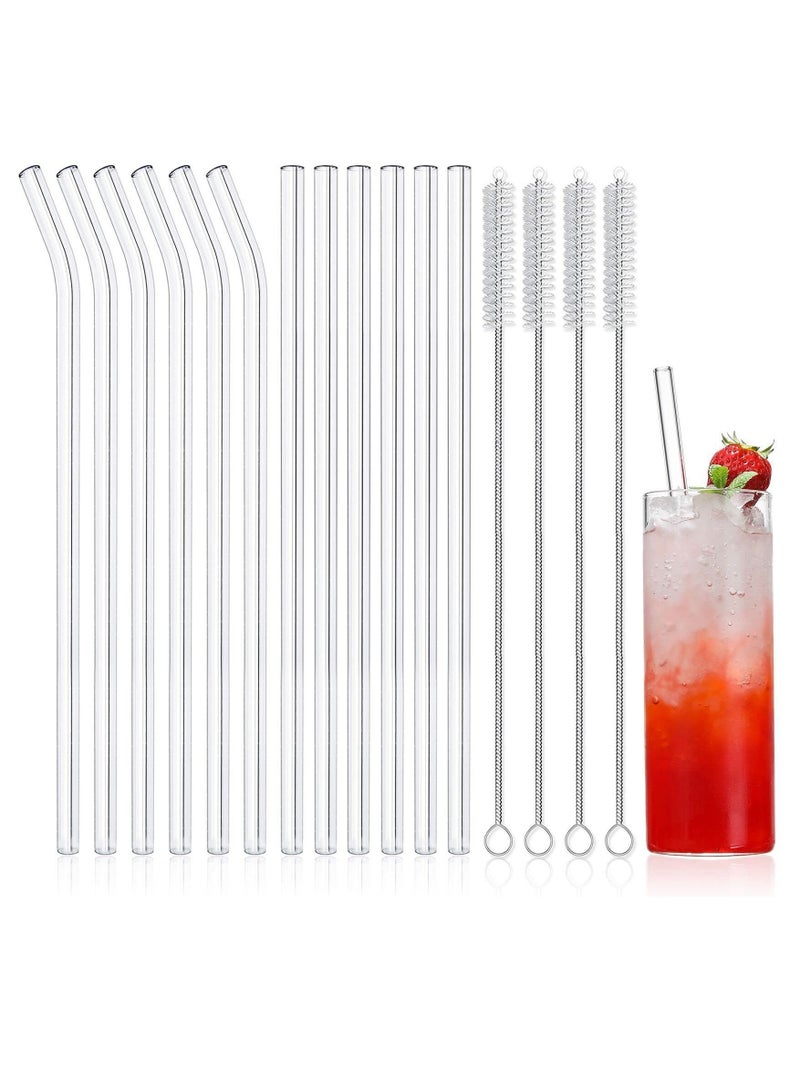 NIBEMINENT Glass Straws, Reusable Clear High Temperature Resistance, Set of 6 Straight and Bent with 4 Cleaning Brushes, Perfect for Smoothies, Milkshakes, Tea, Juice, Dishwasher Safe (12Pcs) - Image 1