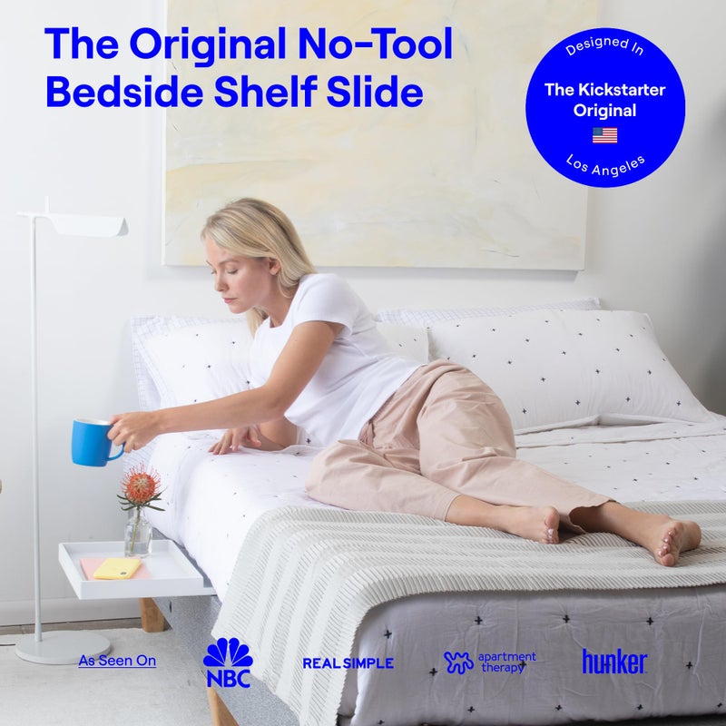 BedShelfie Bedside Shelf for Dorm Room Bunk Bed & Top Bunk, College Dorm Room Essentials, Bedside Caddy, Clip on Floating Desk Tray, Bed Side Table Storage, Loft Nightstand Decor - Black Wood Slide - Image 2