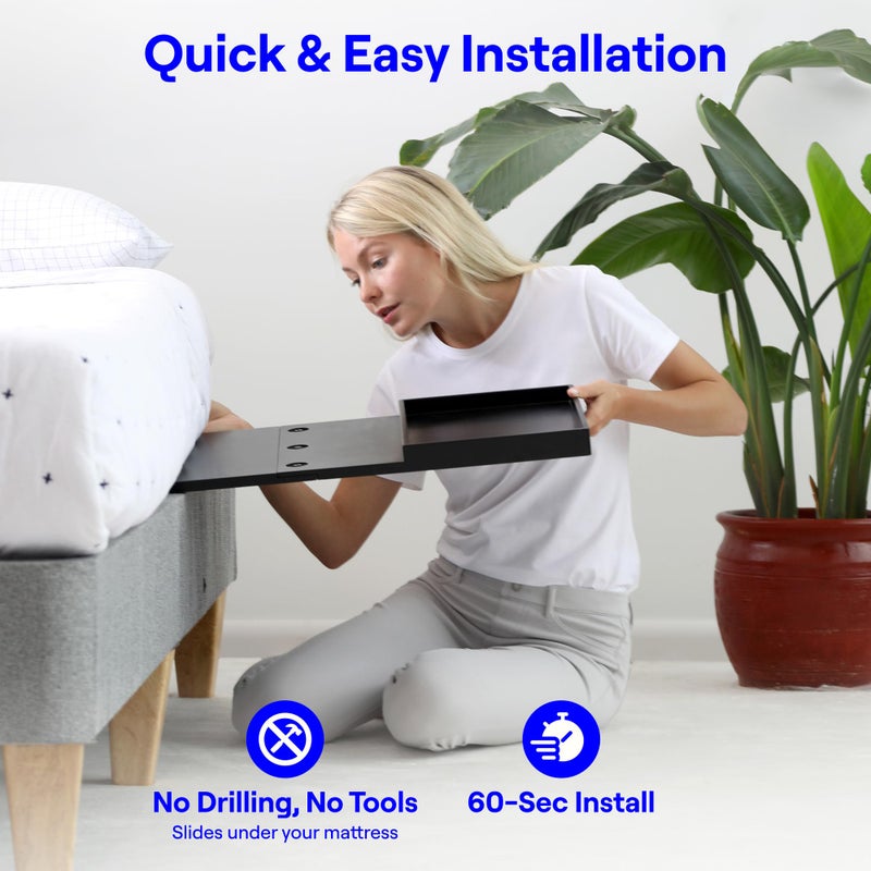 BedShelfie Bedside Shelf for Dorm Room Bunk Bed & Top Bunk, College Dorm Room Essentials, Bedside Caddy, Clip on Floating Desk Tray, Bed Side Table Storage, Loft Nightstand Decor - Black Wood Slide - Image 5