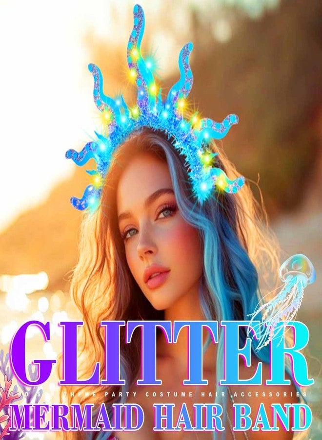 GENBREE Light Up Octopus Costume Headband Glowing Mermaid Hair Accessories for Women - Image 3