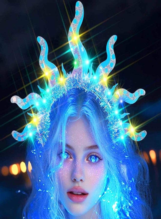 GENBREE Light Up Octopus Costume Headband Glowing Mermaid Hair Accessories for Women - Image 1