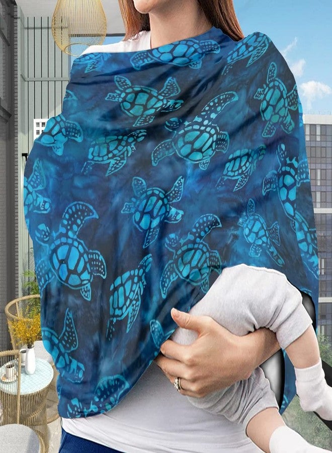 JOAIFO Underwater Sea Turtle Printing Nursing Cover Baby Stroller Carseat Canopy,Premium Elastic Car Seat Covers for Babies Kids,Blue Mother Breastfeeding Scarf - Image 3