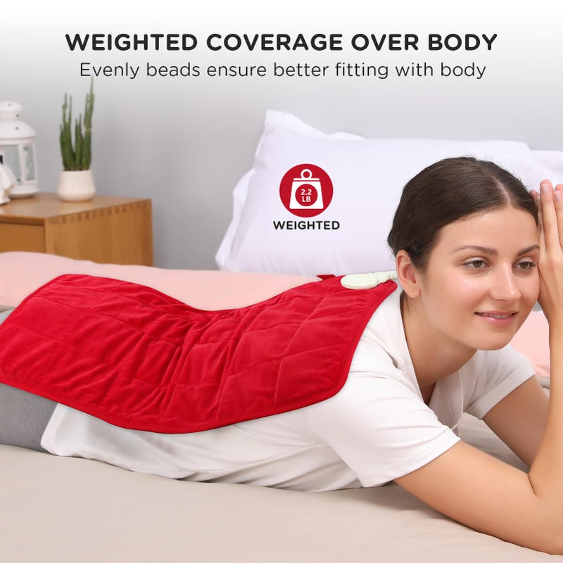 Comfytemp Weighted Heating Pad for Period & Back, 2.2lb Extra Large Menstrual Heated Pad, 12" x 24" XL Electric Heat Pad with 9 Heat Level & 11 timers auto-Off for Neck Shoulder Leg Knee Abdomen, Red - Image 2