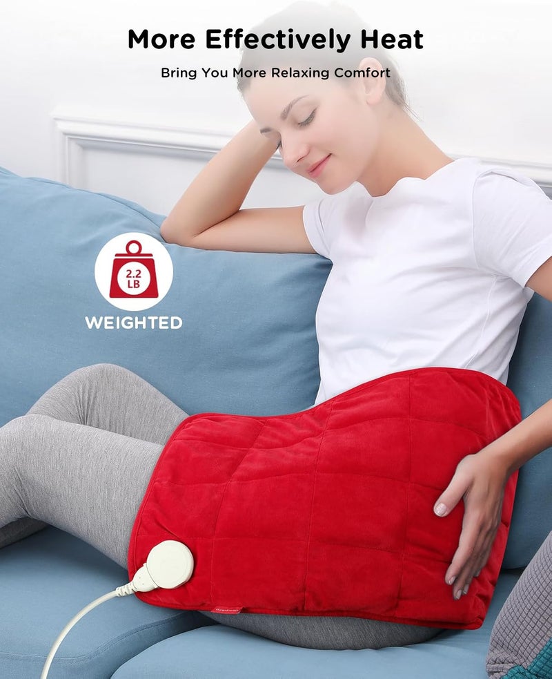 Comfytemp Weighted Heating Pad for Period & Back, 2.2lb Extra Large Menstrual Heated Pad, 12" x 24" XL Electric Heat Pad with 9 Heat Level & 11 timers auto-Off for Neck Shoulder Leg Knee Abdomen, Red - Image 5