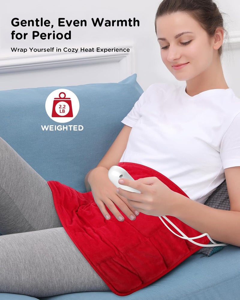 Comfytemp Weighted Heating Pad for Period & Back, 2.2lb Extra Large Menstrual Heated Pad, 12" x 24" XL Electric Heat Pad with 9 Heat Level & 11 timers auto-Off for Neck Shoulder Leg Knee Abdomen, Red - Image 3