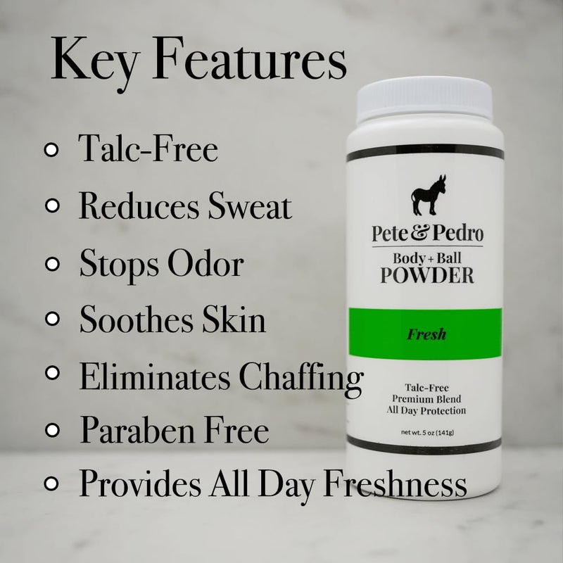 Pete & Pedro BODY & BALL POWDER (Fresh Scent), Talc-Free Menâ€™s Body Powder Deodorant for Men, Sweat Absorbs Blocks Odor, Hygiene for Groin Area, Ideal For Gym & Daily Use | Seen on Shark Tank, 4.4 oz - Image 2