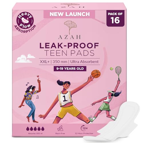 AZAH Sanitary Pads for Teen XXL+ [Pack of 16] | Ultra Absorbent Sanitary Pads for Teenage Girls | 350 MM Long Sanitary pads for Girls | 100% Rash-Free & Cottony Soft | 12 Hrs Leakproof Protection | - Image 1
