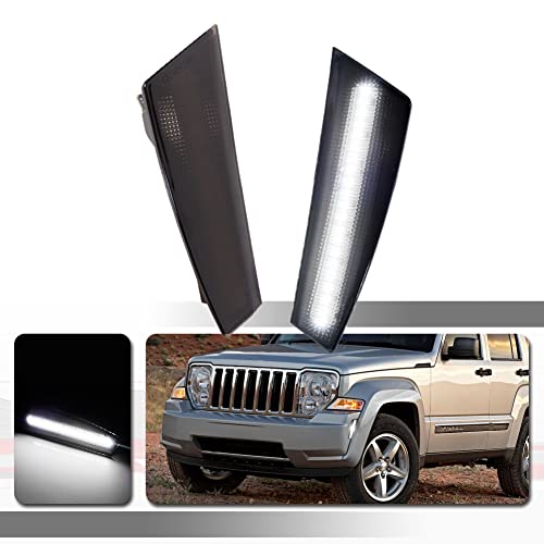 Tonsya For 2008 2009 2010 2011 2012 Jeep Liberty Front Bumper side Marker Lights White Led Smoked Lens 57010214AC, 57010213AC - Image 1