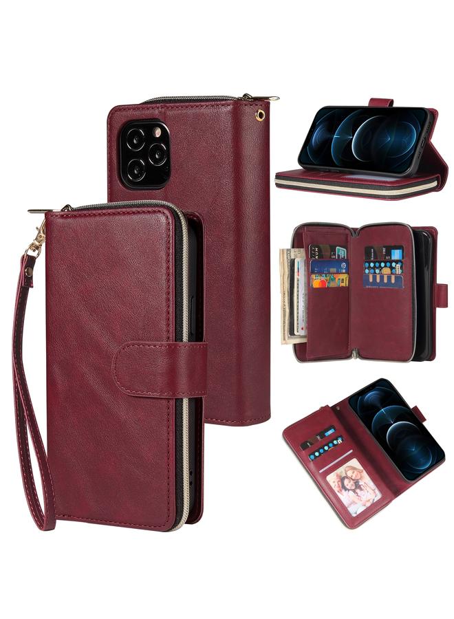 Zaboon Case For iPhone 12 Pro Max Zipper Wallet Bag Horizontal Flip PU Leather Case with Holder & 9 Card Slots & Wallet & Lanyard & Photo Frame - Image 1