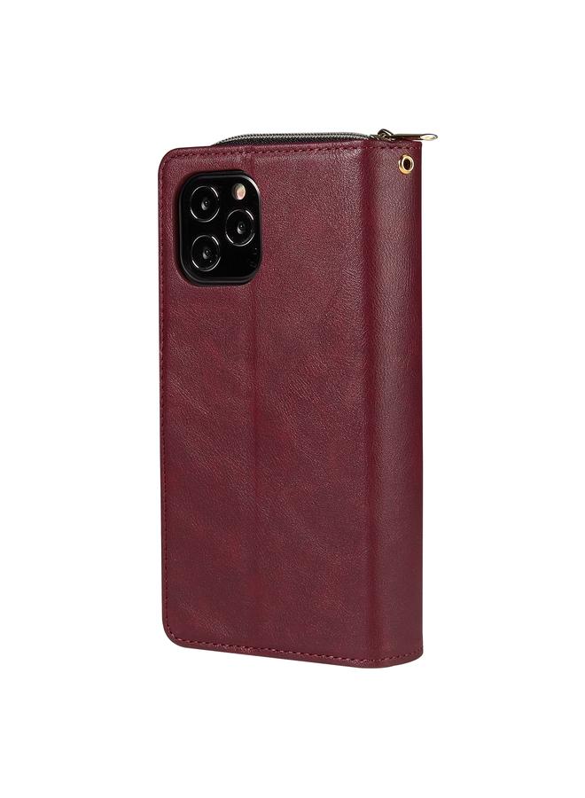 Zaboon Case For iPhone 12 Pro Max Zipper Wallet Bag Horizontal Flip PU Leather Case with Holder & 9 Card Slots & Wallet & Lanyard & Photo Frame - Image 3