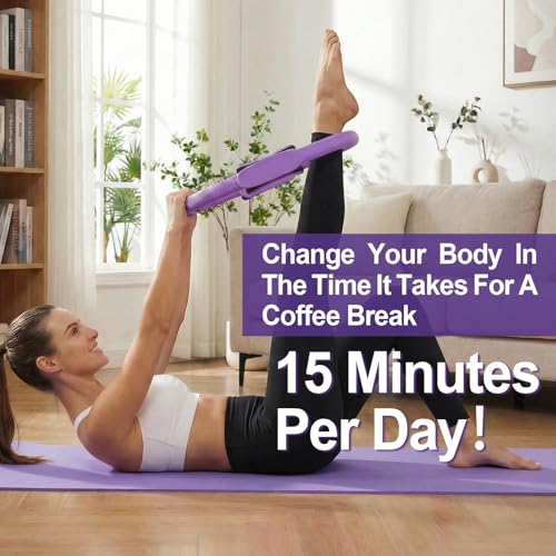 ElaraFit Home Pilates Ring and Ball Set for Women with 5 Resistance Bands 13 inch Magic Circle Workout Starter Kit for Beginners Full Body Toning 15 Min Daily Routine,Purple Mix - Image 4