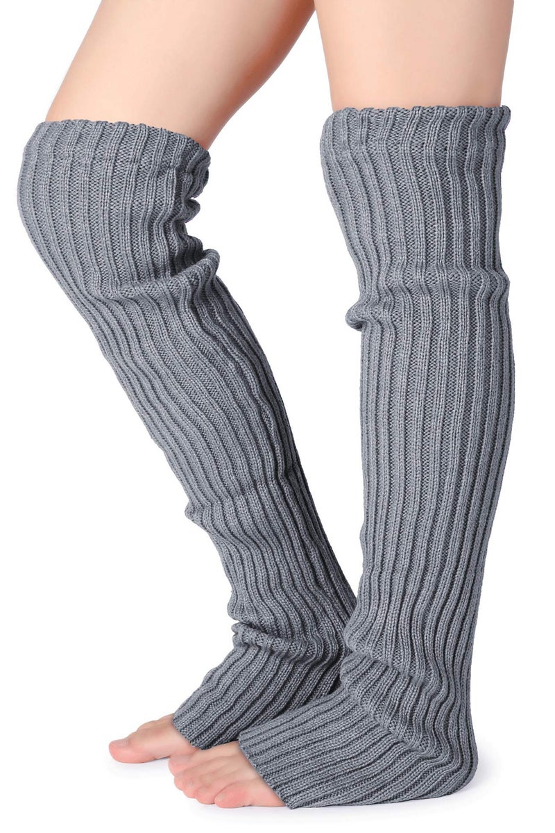 Pareberry Women's Winter Over Knee High Footless Socks Knit Warm Long Leg Warmers (Grey, 27 Inches) - Image 5