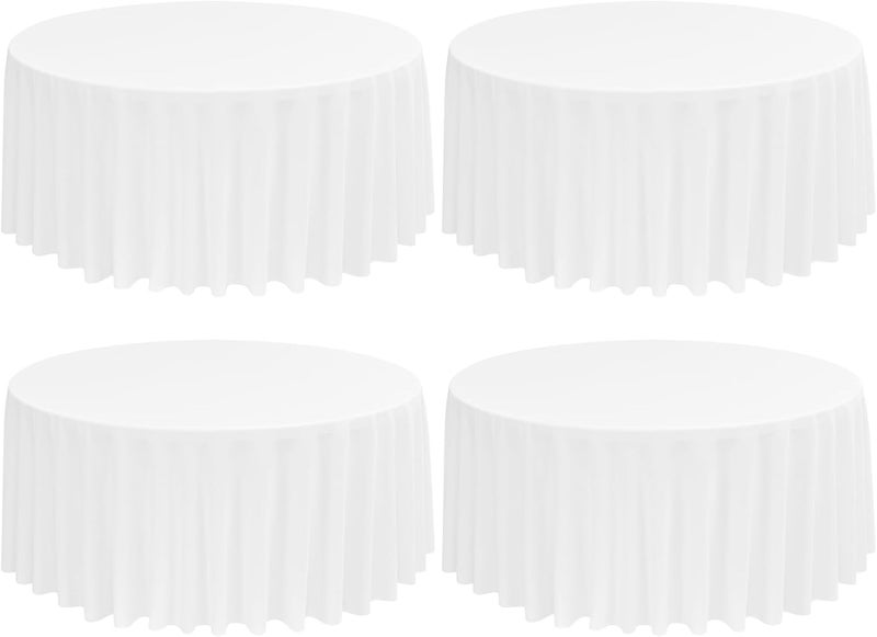 FXKS 4 Packs White Round Table Cloth 108 Inch Circular Table Cloth, Stain and Resistant Washable Polyester Round Tablecloth Table Cover for Wedding Parties Banquet Reception Gift Table - Image 1