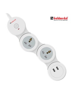 GOLD MEDAL Goldmedal Caterpillar 31 Spike Guard with USB White Dual USB Port 2 Outlet International Sockets with Safety Shutter HeavyDuty 18meter Cable Master Switch with Indicator for Home and Office  - Image 2